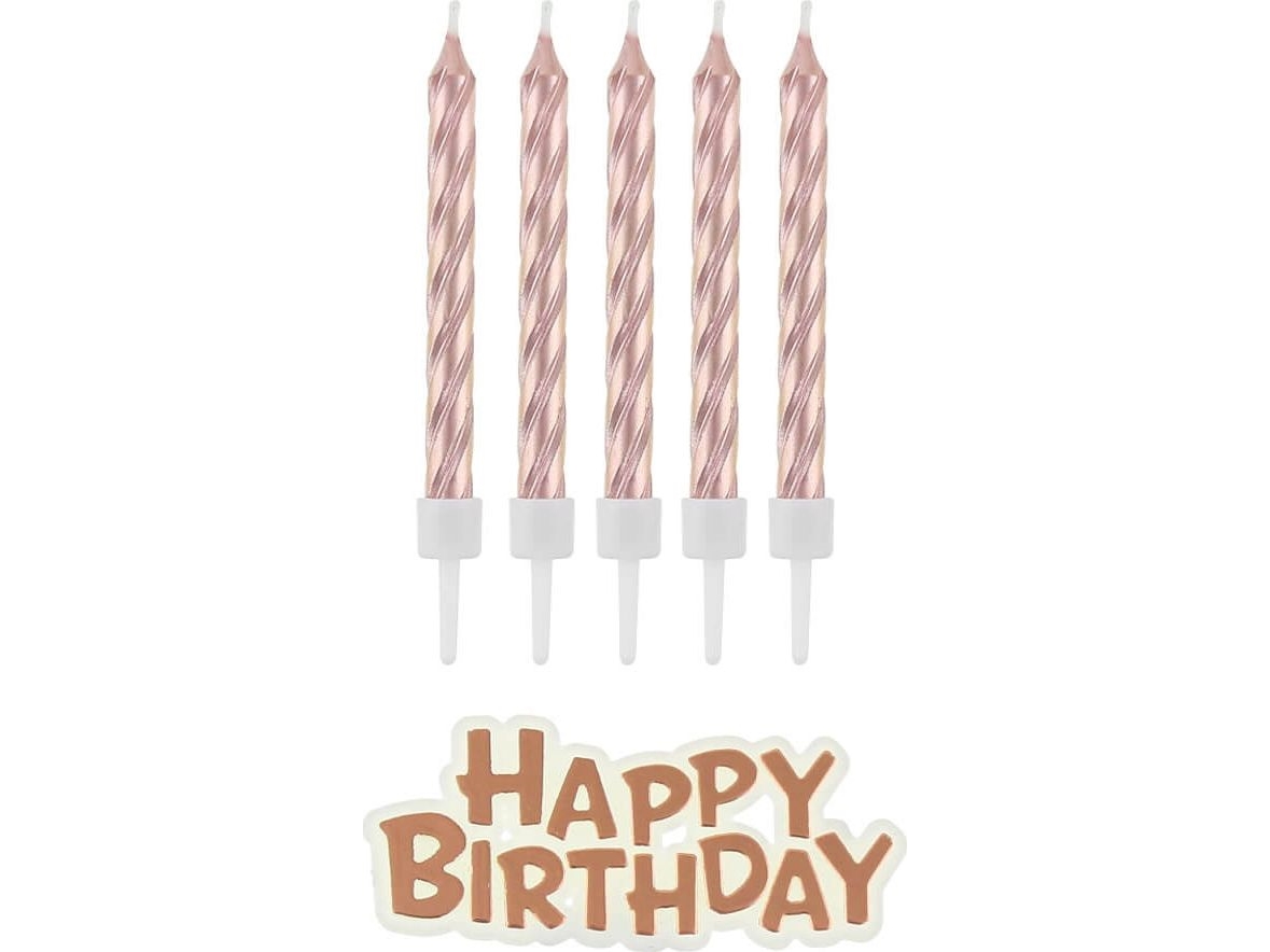B&Ampc Geburtstagstext-Kerzen Happy Birthday, Pink & Gold 16-Tlg