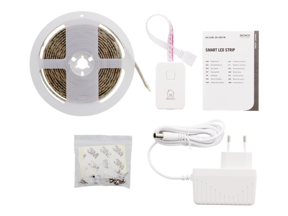 DELTACO SMART HOME - Ljusslinga - LED - 24 W - klass G - RGB/varmt till kallt vitt ljus - 2700-6500 K - 3 m - vit | Smarta hem - Smart hemkontroll och plattformar - Google Assistent | GameStuff