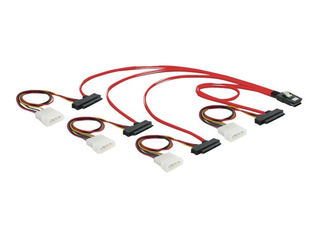 Delock - SAS internt kabel - 4-Lane - 36 pin 4i Mini MultiLane til 4- PIN intern strøm, 29 pin intern SAS (SFF-8482) - 50 cm