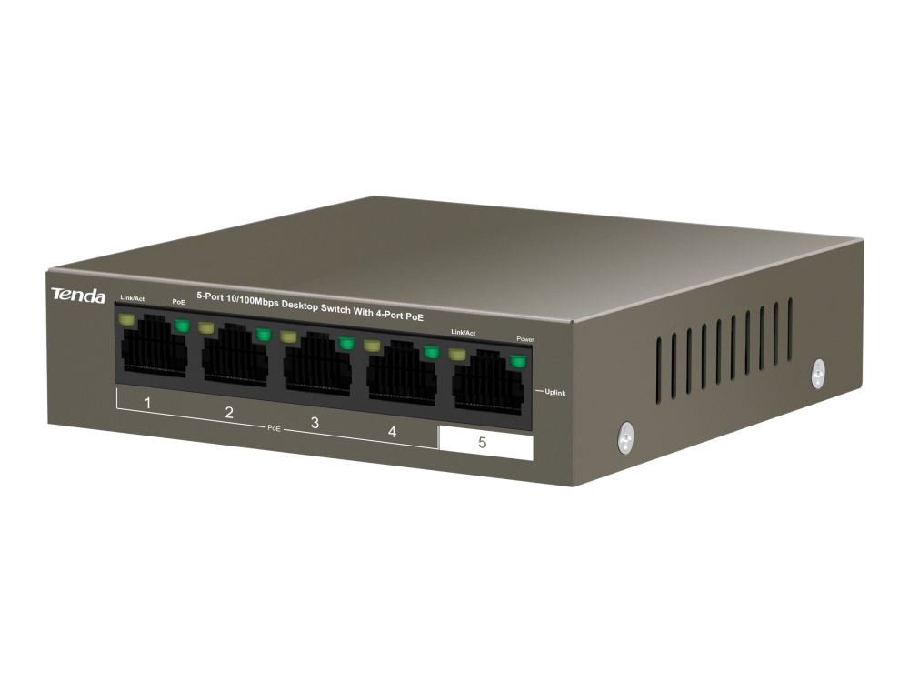 Tenda Tef1105p-4-63W - Switch - Ikke Administreret - 4 X 10/100 (Poe+) + 1 X 10/100 - Desktop - Poe+ (58 W)