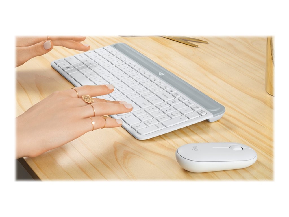 Logitech Slim Wireless Combo Mk470 - Sæt Med Mus Og Tastatur - Trådløs - 2.4 Ghz - Spansk - Off-White