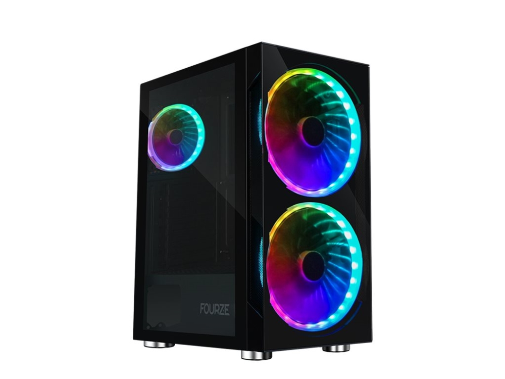 Fourze T320 - Tower - ATX - sidepanel med vindue (hærdet glas) - ingen strømforsyning - sort - USB/Lyd
