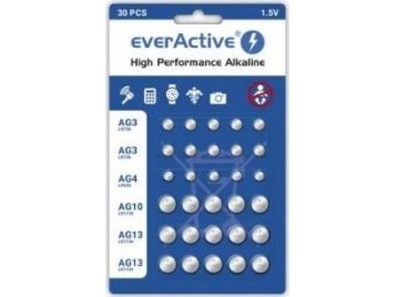 30Er Set Everactive Mini-Alkalibatterien 10 X G3 / Lr41, 5 X G4 / Lr626, 5 X G10 / Lr1130, 10 X G13 / Lr1154