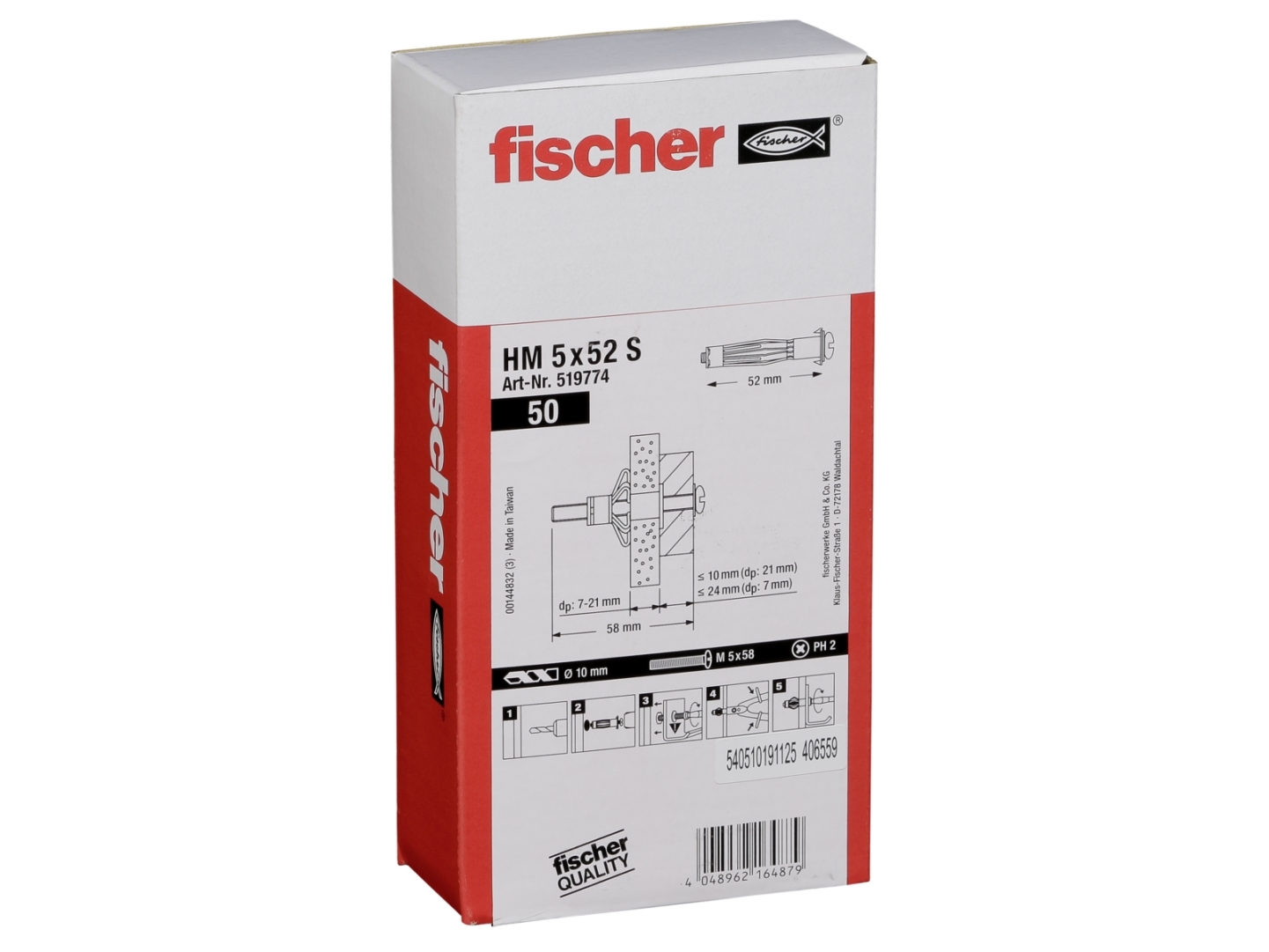Fischer 519774, Metall, Grå, 52 mm, 1 cm, 5,8 cm, 50 styck | Verktyg & Verkstad - Infästning - Råpluggar och pluggar | GameStuff