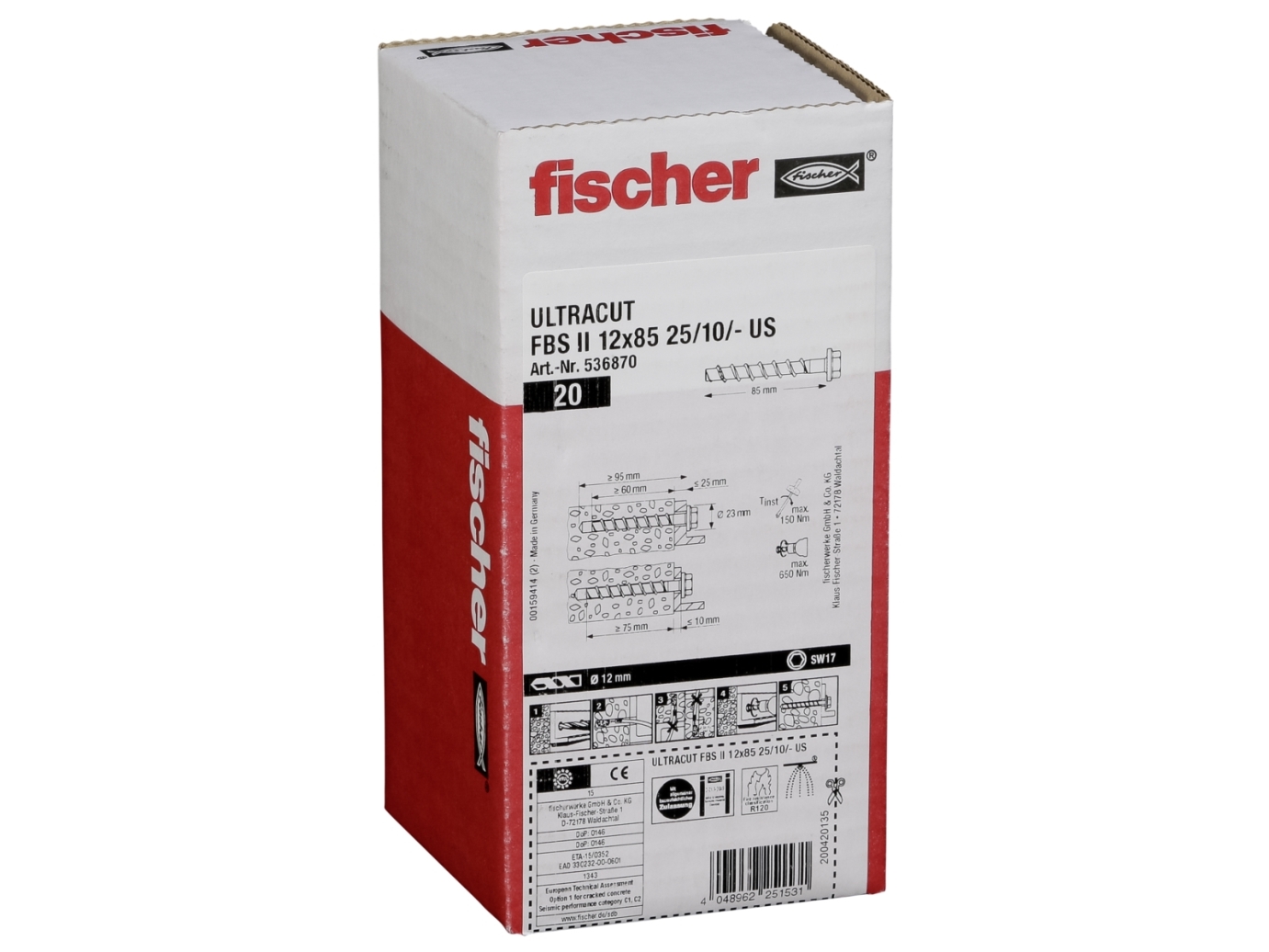 Fischer 536870, Skrue, Beton, Generel Nytteværdi, Stjerneskruetrækker, Sw17, Rustfrit Stål