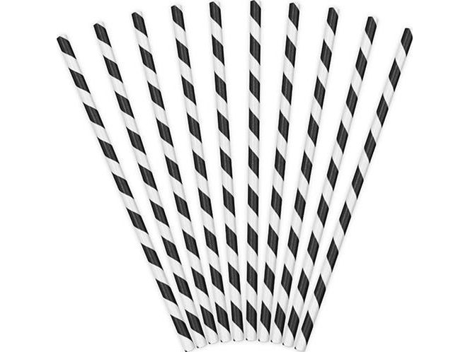 Party Deco Papir Sugerør Stribede 19,5 Cm Sorte 10 Stk Universal