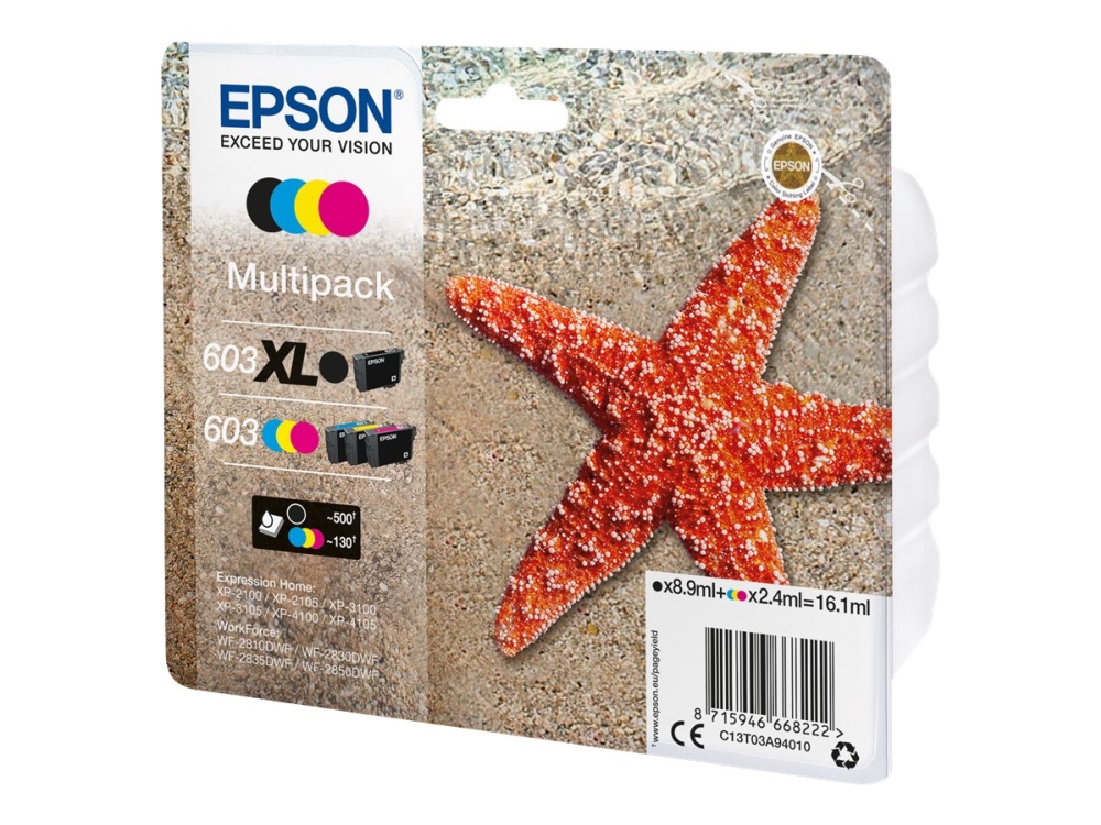 Epson 603 Multipack - 4 pakker - sort, gul, cyan, magenta - original - blister - blækpatron - for Expression Home XP-2150, 2155, 3150, 3155, 4150, 4155  WorkForce WF-2820, 2840, 2845, 2870