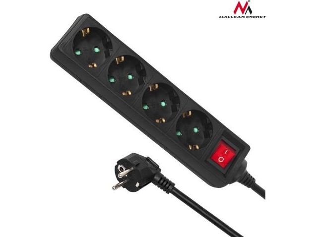 Maclean Stromleiste/Netzverlängerung, 4-Fach, Schalter, 3500 W, 3 M, Deutscher Typ, Mce196g
