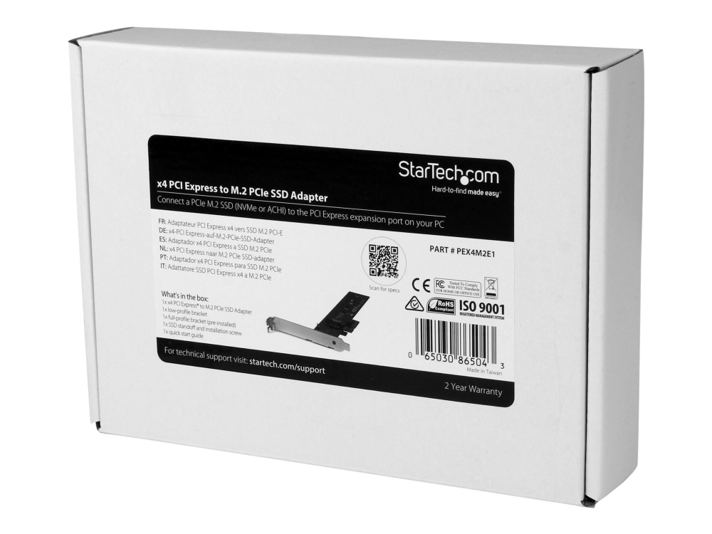 Startech M2 PCIe SSD Adapter - x4 PCIe 3.0 NVMe / AHCI / NGFF / M-Key - Low Profile and Full Profile - SSD PCIe M.2 Adapter (PEX4M2E1) - Interfaceadapter - M.2 - Expansion Slot to M.2 - M.2 Card - PCIe x4 - rød - for P/N: BNDTB10GI, BNDTB210GSFP, BNDTB310GNDP, BNDTB410GSFP, BNDTB4M2E1, BNDTBUSB3142