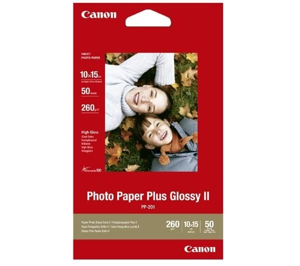 Canon Photo Paper Plus Glossy II PP-201 - Skinnende - 100 x 150 mm - 260 g/m² - 50 ark fotopapir - for PIXMA iP2600, iP2700, iX7000, MG2555, MG8250, mini320, MP520, MX7600, MX850, TS7450