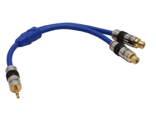 Inline Cinch/Klinke Kabel, Premium, 2X Cinch Buchse An 3,5Mm Klinke St., 0,25M, 2 X Rca, Stecker, 3.5Mm, Buchse, 0,25 M, Blau