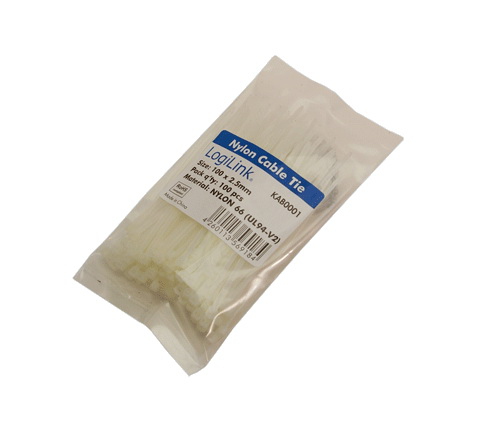 Logilink Kab0001, Nylon, Weiß, 100 Mm, 2,5 Mm, 100 Stück(E)