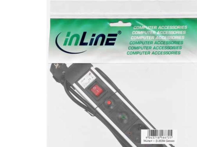 Inline Steckdosenleiste Alu, 3-Fach Schutzkontakt, Mit Ü-Schutz, Schalter, 1,5M, 1,5 M, Abgewinkelt, 1,5 Mm², Aluminium, Kunststoff, Schwarz, Alumini