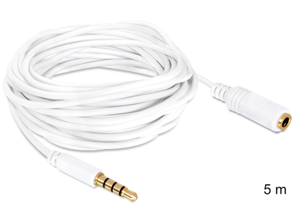 Delock - Audiokabel - Mini-Phone Stereo 3.5 Mm Han Til Mini-Phone Stereo 3.5 Mm Hun - 5 M - Hvid