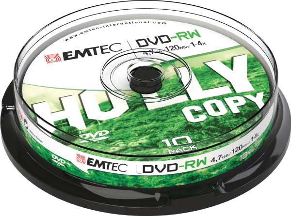 Emtec - 10 X Dvd-Rw - 4.7 Gb (120Min) 1X - 4X - Sølv - Spindle