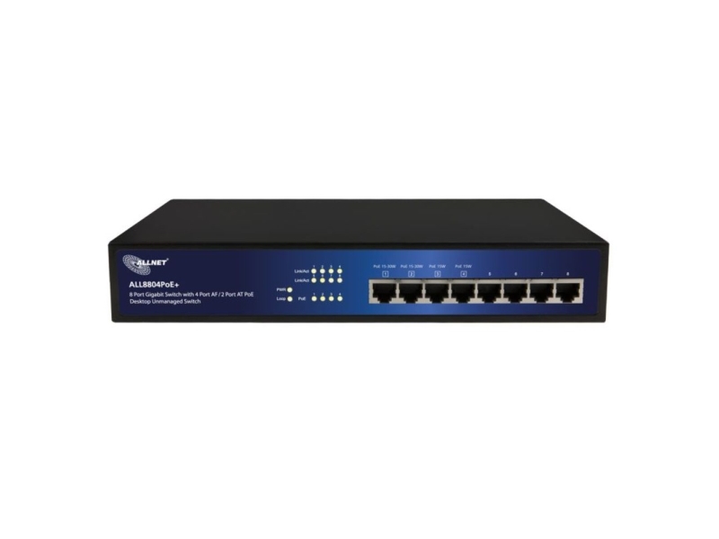 Allnet All8804poe+, Ikke Administreret, L2, Gigabit Ethernet (10/100/1000), Strøm Over Ethernet (Poe), Stativ-Montering