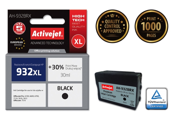 Activejet Ah-932Brx, Kompatibel, Pigmentbasierte Tinte, Schwarz, Hp, Hp Officejet Pro: 6100, 6600, 6700, 7110, 7610, 7612, 1 Stück