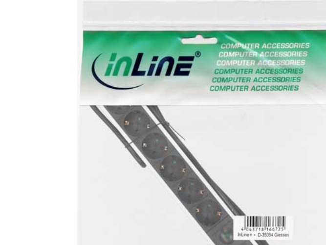 Inline Steckdosenleiste Alu, 6-Fach Schutzkontakt, Mit Ü-Schutz, Schalter, 1,5M, 1,5 M, Drinnen, Abgewinkelt, Aluminium, Kunststoff, Schwarz, Alumini