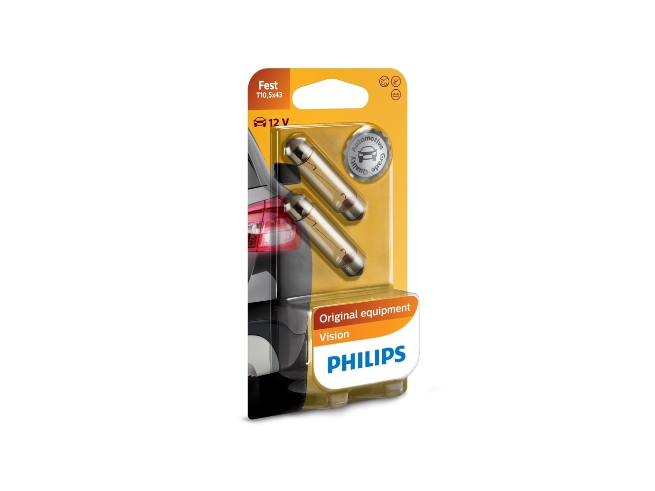 Philips Vision 12866B2 Standard-Signal- Und -Innenbeleuchtung, 10 W, 12 V, Soffitte T10.5X43, 2 Stück(E)