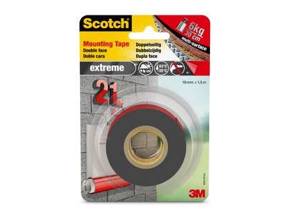 3M Scotch kaksipuolinen kiinnitysteippi, 19 mm x 1,5 m erittäin vahva liima, kantavuus: 30 cm 6 kg:lle, lämpötila - 1 kpl (40021915)