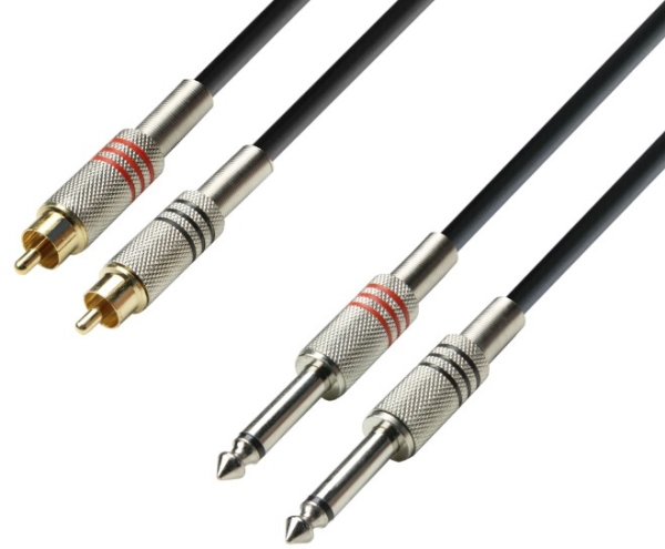 adam hall 3 Star, 2 x RCA, Hankontakt, 2 x 6,35mm, Hankontakt, 3 m, Svart, Guld, Röd, Silver | TV, Ljud & Bild - Musikstudio - Kablar & Kontakter | GameStuff