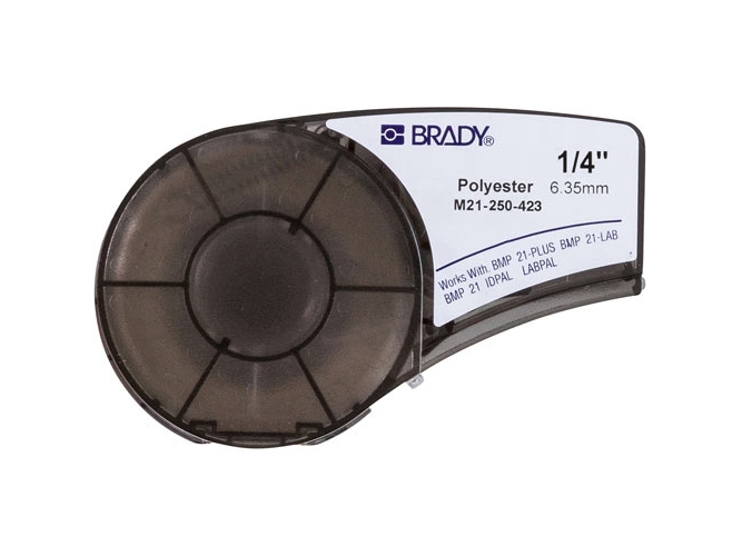 Brady M21-250-423, Sort På Hvid, Termisk Overførsel, Polyester, - Bmp21-Plus, Bmp21-Lab, 6,4 M, 6,35 Mm
