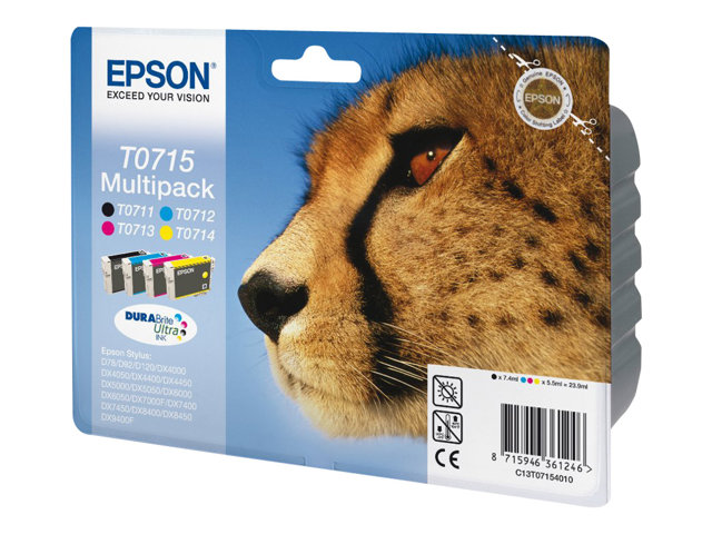 Epson Multipack T0715 - 4 Packungen - Schwarz, Gelb, Cyan, Magenta - Original - Blister - Patrone - Für Stylus Dx9400, Sx115, Sx210, Sx215, Sx218, Sx