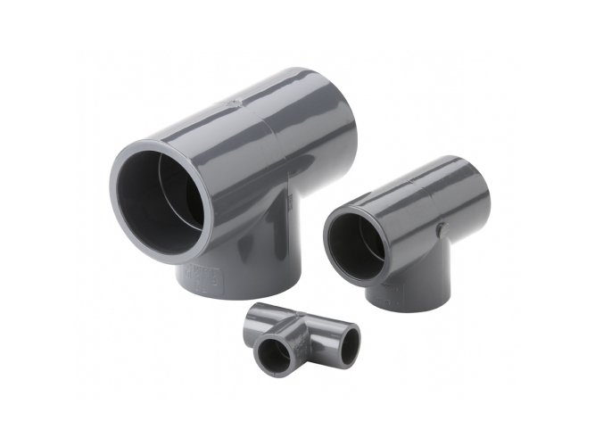 Fiap 2456, Polyvinylchlorid (PVC), Jordrør t-stykke, Grå, 90°, 11 cm