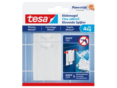 Tesa 77766-00000, Indendørs, Universal Krog, Hvid, Klæbestrimmel, 4 Kg, Gips