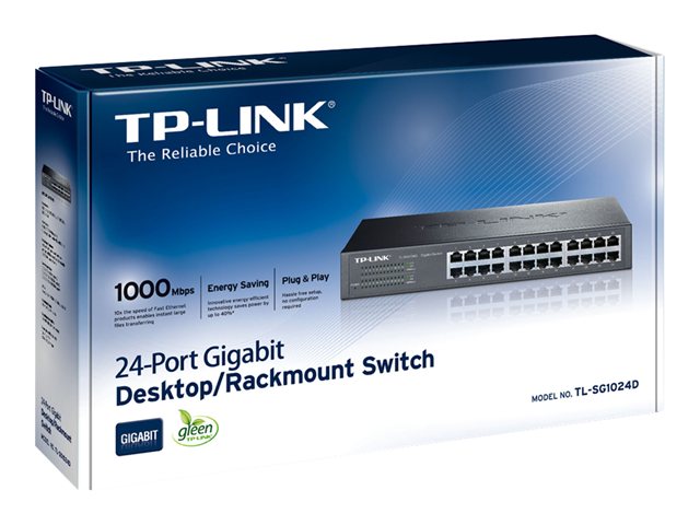 Tp-Link 24-Port-Gigabit-Desktop-/Rackmount-Switch, Unmanaged, Gigabit Ethernet (10/100/1000), Vollduplex, Rack-Einbau