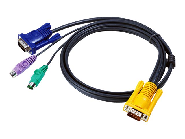 Aten - Kabel Til Tastatur / Video / Mus (Kvm) - 15 Pin D-Sub (Db-15) (Han) Til Ps/2, Hd-15 (Vga) (Han) - 3 M - Für Kvm On The Net Cs1708, Cs1716 Mast