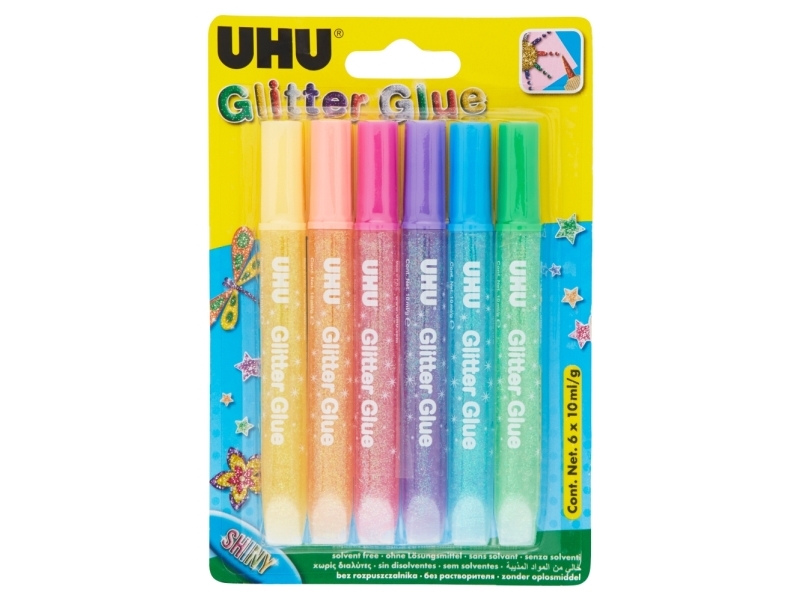 UHU Glitter Glue Shiny, Glitterlim, Multifärg, 6 färger, Pojke/flicka, Kina, 6 styck | Färg & Tillbehör - Specialprodukter - Glitterfärg | GameStuff