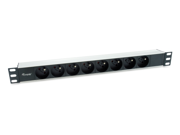 Equip 333313, Basis, 1U, Vandret, Aluminium, Sort, Sølv, 8 Ac Stikkontakt(Er)