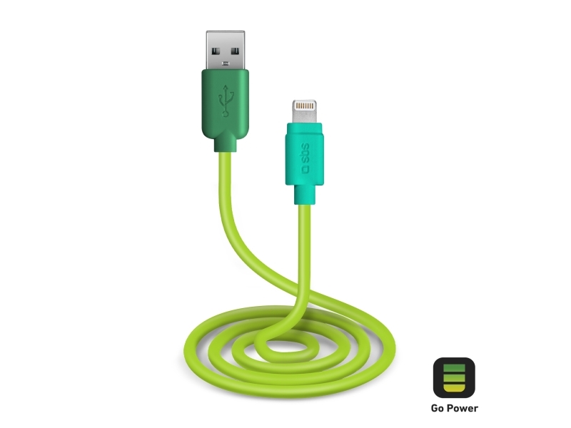 Sbs Tepopcableligg, 1 M, Lightning, Usb A, Hanstik, Hanstik, Grøn