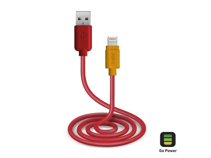 Sbs Tepopcableligr, 1 M, Lightning, Usb A, Hanstik, Hanstik, Rød