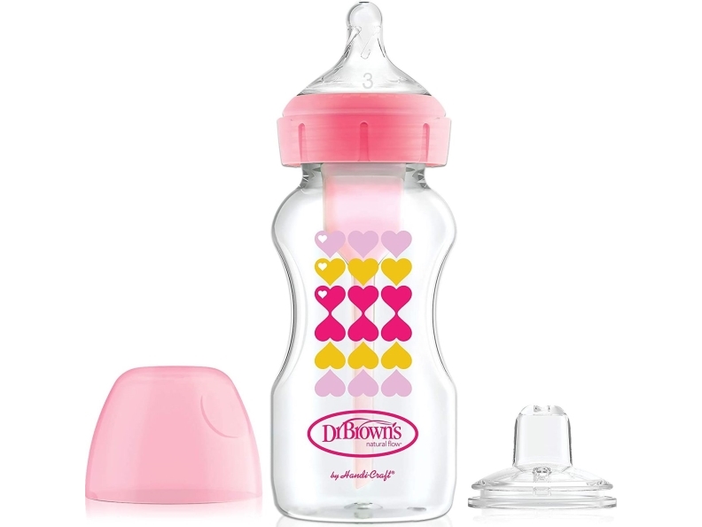 Dr Browns Wide Bottle With A Nipple And A Mouthpiece 270Ml Pink Hearts 6M + Dr Browns