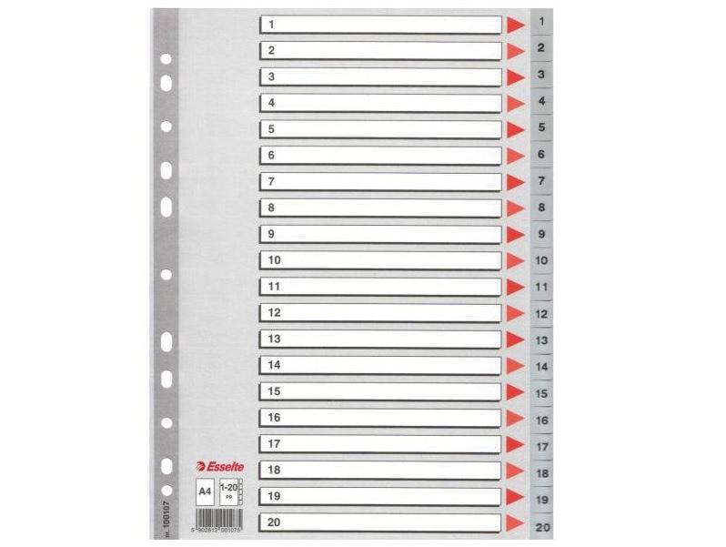 Register Esselte PP A4 1-20 grå - (10 uppsättningar) | Arkivlådor | GameStuff