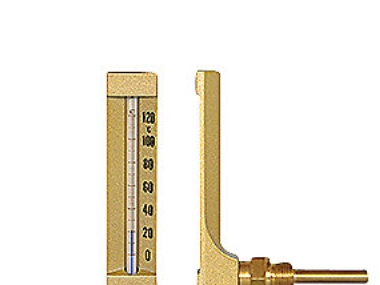 Maskintermometer, 1/2''x63 mm - 0-120C, H=150, Messing-udførelse, vinkel udgave