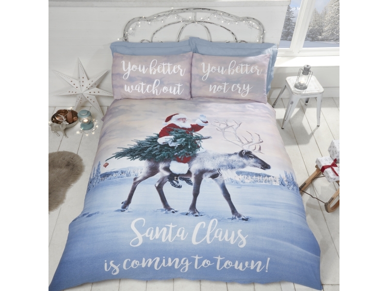 Billede af Julemanden ''Santa's Coming To Town'' Sengetøj Til Dobbeltdyne, 200X200cm
