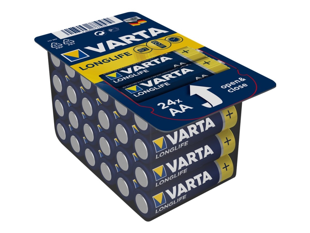 Varta Longlife AA LR6, Kertakäyttöinen akku, AA, Alkali, 1,5 V, 24 kpl, Sininen, Keltainen