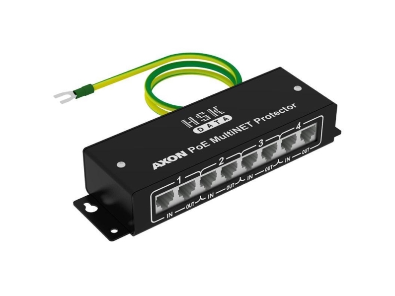 Axon [Poe Multi Net Protector] - Netværksoverspændingsbeskyttelse Til Poe-Løsninger (4 Rj45-Kanaler Til 10/100 Mb/S Netværk, Metal)