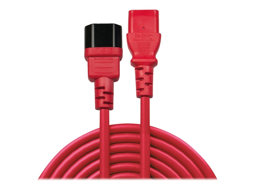 Lindy - Forlængerkabel Til Strøm - Power Iec 60320 C13 Til Iec 60320 C14 - 50 Cm - Formet - Rød