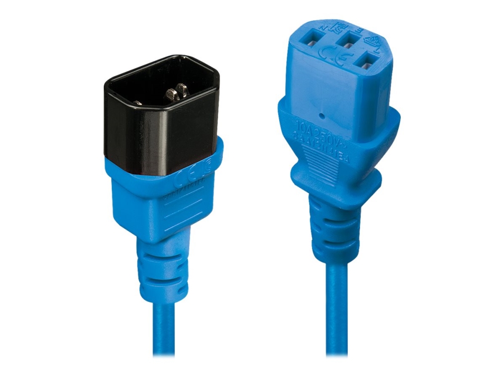 Lindy - Forlængerkabel til strøm - power IEC 60320 C13 til IEC 60320 C14 - 50 cm - formet - blå