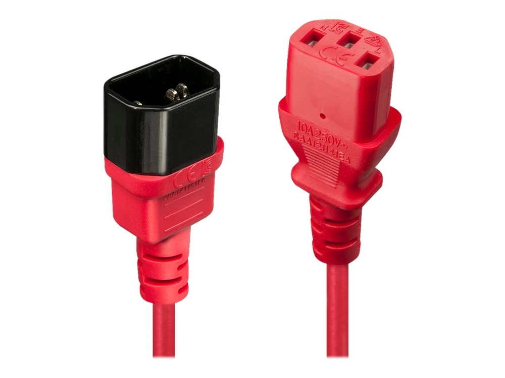Lindy - Forlængerkabel til strøm - power IEC 60320 C13 til IEC 60320 C14 - 1 m - formet - rød