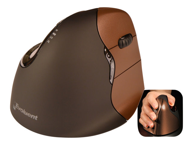 Bakkerelkhuizen Evoluent4 Mouse Small Wireless (Right Hand), Rechts, Vertikale Ausführung, Laser, Rf Wireless, 2600 Dpi, Schwarz, Braun
