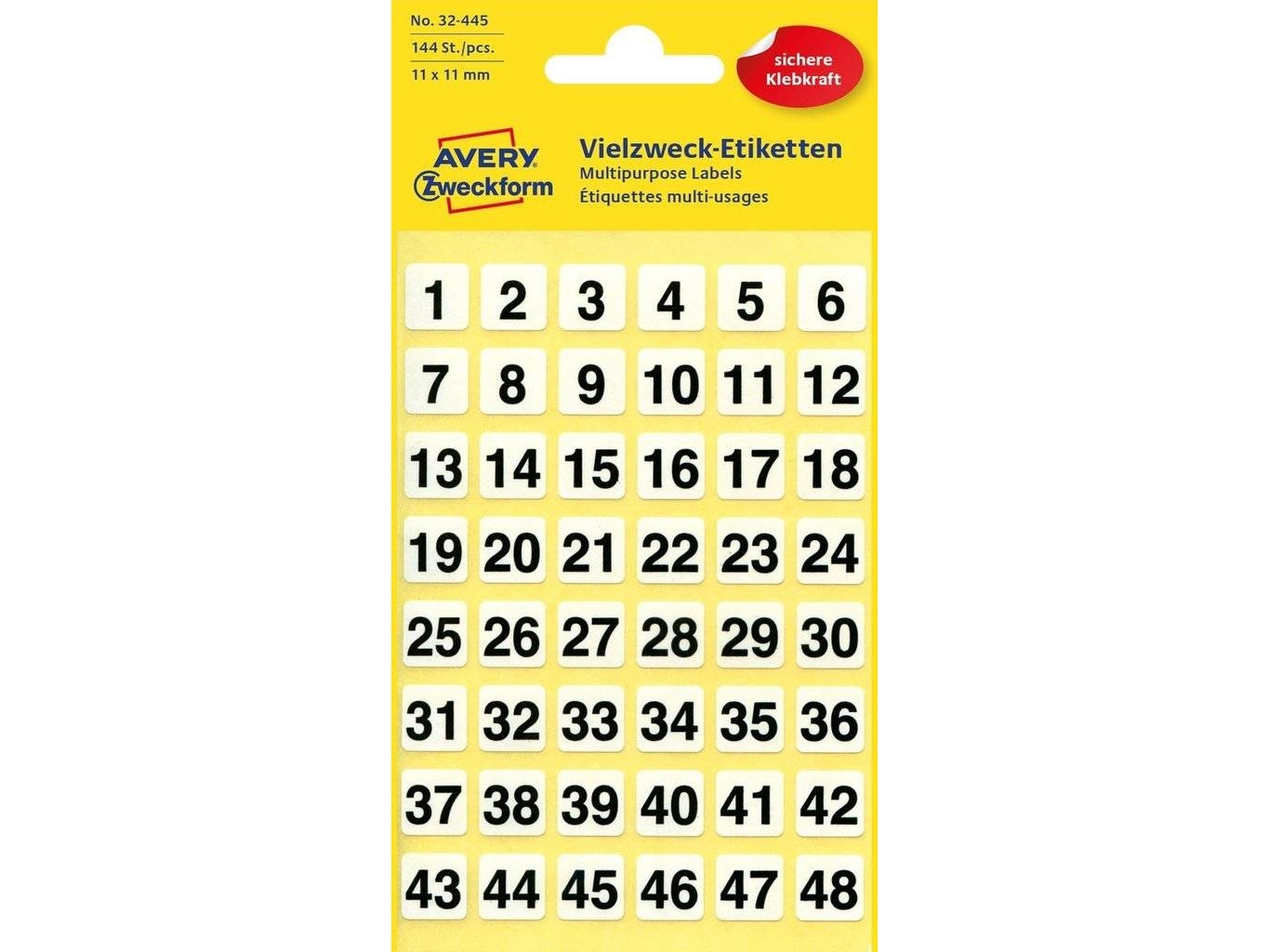 Etiketter Avery 11x11 mm Selvklæbende numre 00-99 permanent - (144 stk.)
