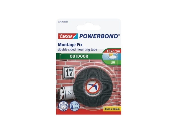 TESA Powerbond OUTDOOR, Støbetape, Sort, 1,5 m, Udendørs, Mursten, Metal, Plast, Sten, 0,1 kg/cm