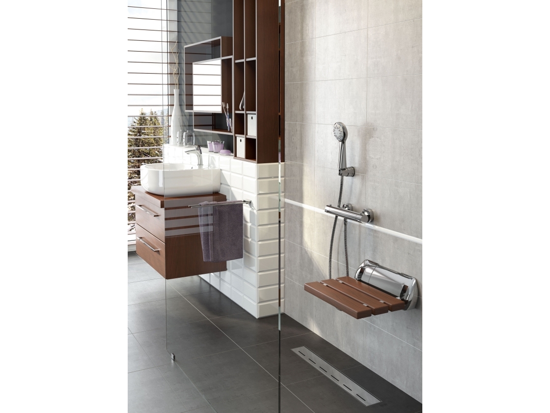 Deante Vital vægmonteret sæde i træ-look WPC, foldbart (NIV_451P)