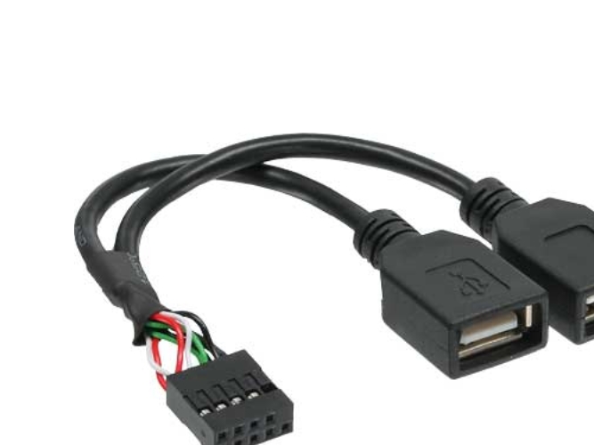 Inline Usb 2.0 Adapterkabel, 2X Buchse A Auf Pfostenanschluss, 2 X Usb A, Usb A, Schwarz