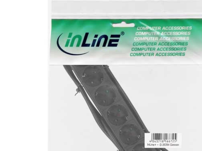 Inline Steckdosenleiste, 6-Fach Schutzkontakt, Mit Schalter, Schwarz, 5M, 5 M, Abgewinkelt, 1,5 Mm², Schwarz, Kunststoff, 6 Ac-Ausgänge